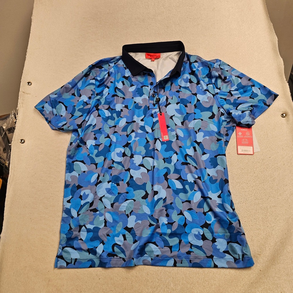 Redvanly Mens Fleurs Polo Shirt XL Midnight Navy Multi Blue Camo Golf R2511 NWT
